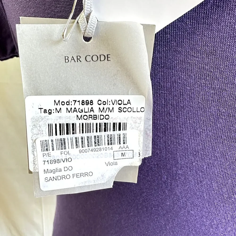 New SANDRO FERRONE Womens Purple Cowl Neck Tee-Shirt Soft Top Sz M Made in Italy - Picture 6 of 10